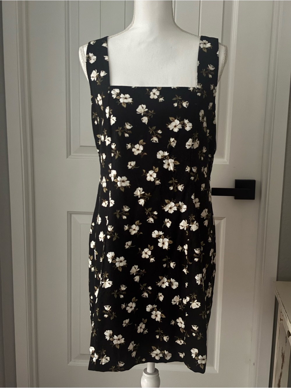 Old Navy Black Mini Dress with Cream Floral Print